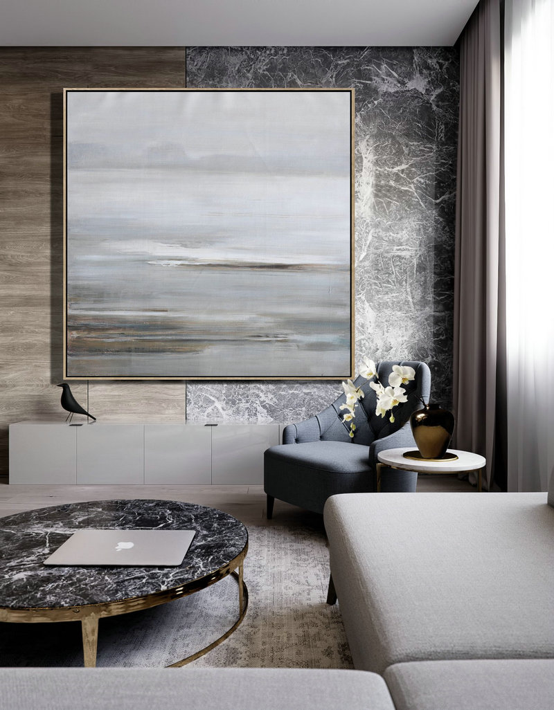 Hand Made Abstract Art,Large Abstract Landscape Oil Painting On Canvas,Acrylic Painting Wall Art,Gray,White,Yellow.etc